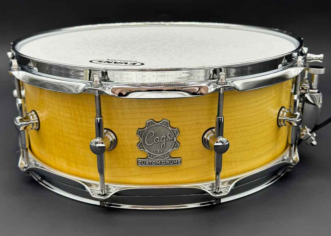Demo Snare - Cogs Birch/Cherry Snare Drum - Cogs Custom Drums LLC
