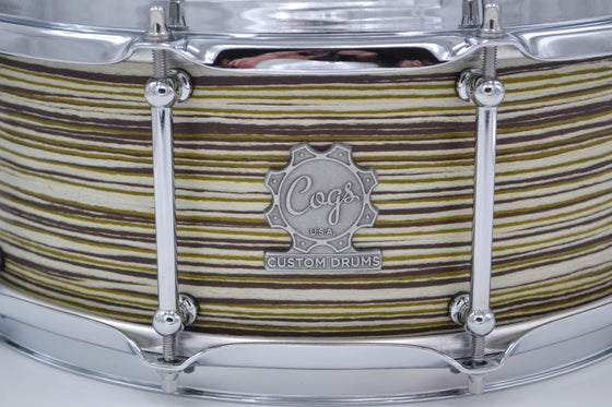 Cogs MC-53 Zebra Green Snare Drum - Cogs Custom Drums LLC